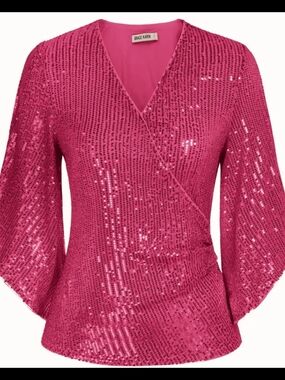 Grace Karin Fuchsia Sequin Wrap Blouse